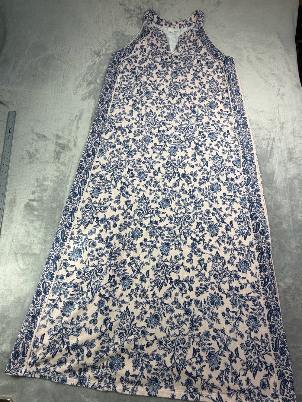 J. Jill Blue Floral Maxi Dress-Style Skirt Summer Beach Stretch L
